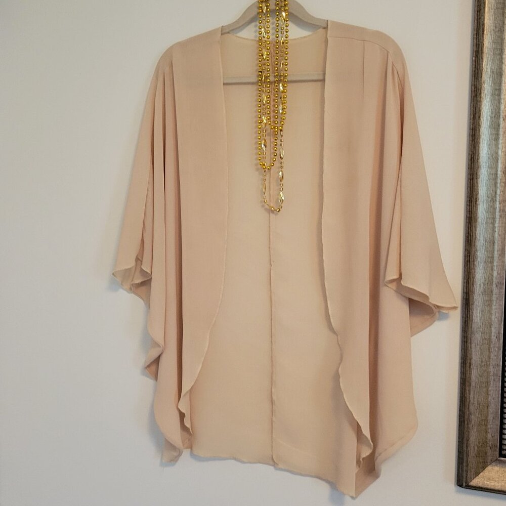 Natural nude beige open kimono shaw coverup wrap with bat wing sleeves. O/S